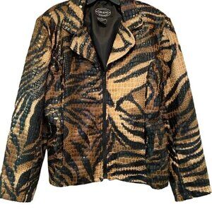 Selene Gorgeous Animal Print Tiger Striped Jacket Blazer size Large with pockets